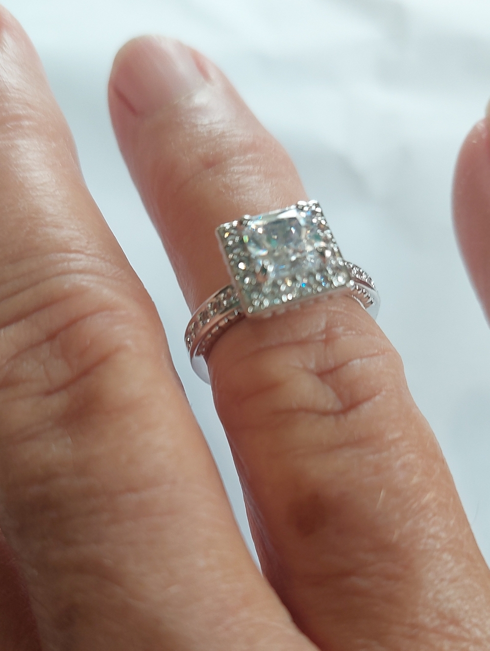 Silver Halo Square-Cut Engagement Ring - White RSC Stamped